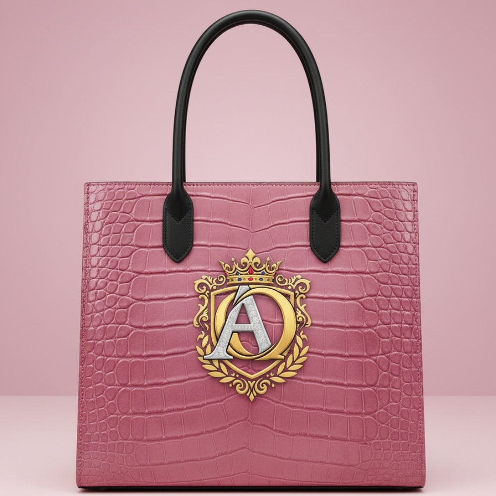 Elegant Pink Crocodile Embossed Tote Bag